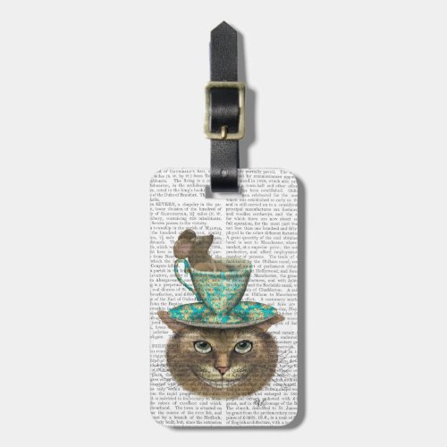 Cheshire Cat with Cup on Head Luggage Tag