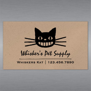 Cheshire Cat with Long Whiskers   Crazy Black Cat Business Card Magnet