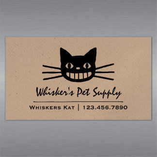 Cheshire Cat with Long Whiskers | Crazy Black Cat Business Card Magnet