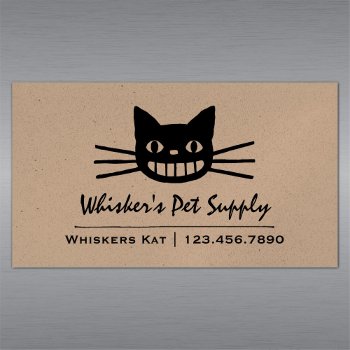 Cheshire Cat With Long Whiskers | Crazy Black Cat Business Card Magnet by jennsdoodleworld at Zazzle