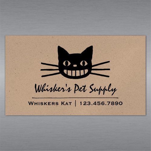 Cheshire Cat with Long Whiskers  Crazy Black Cat Business Card Magnet