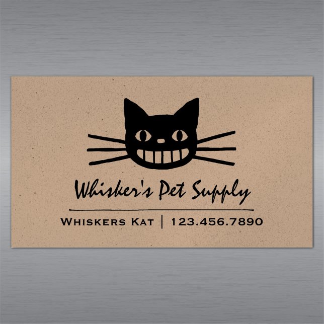 Cheshire Cat with Long Whiskers | Crazy Black Cat Business Card Magnet (Creator Uploaded)