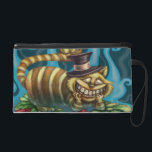 Cheshire Cat Wristlet<br><div class="desc">This Cheshire Cat from Alice in Wonderland Fairytale Fantasy is perfect for Fairy Tale and Alice in Wonderland Fans. I call him The Wonder Cat He wears orange and yellow stripes and a top black hat with a pink ribbon. He is sitting on bed of green and red flowers. Behind...</div>