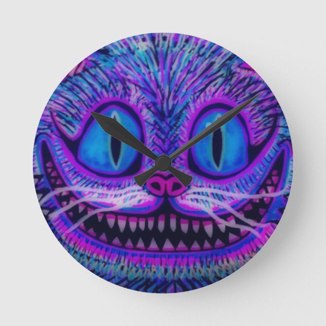 "CHESIRE CAT CLOCK" by CUSTOM CHAOS! Round Clock (Front)