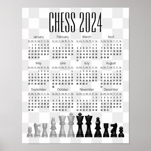 Chess 2024 Calendar Wall Poster