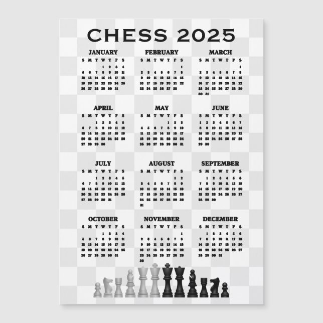 Chess 2025 Calendar Magnetic Card (Front)