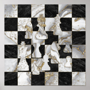 Chess Abstract Art - Black Marble and Pearl Poster
