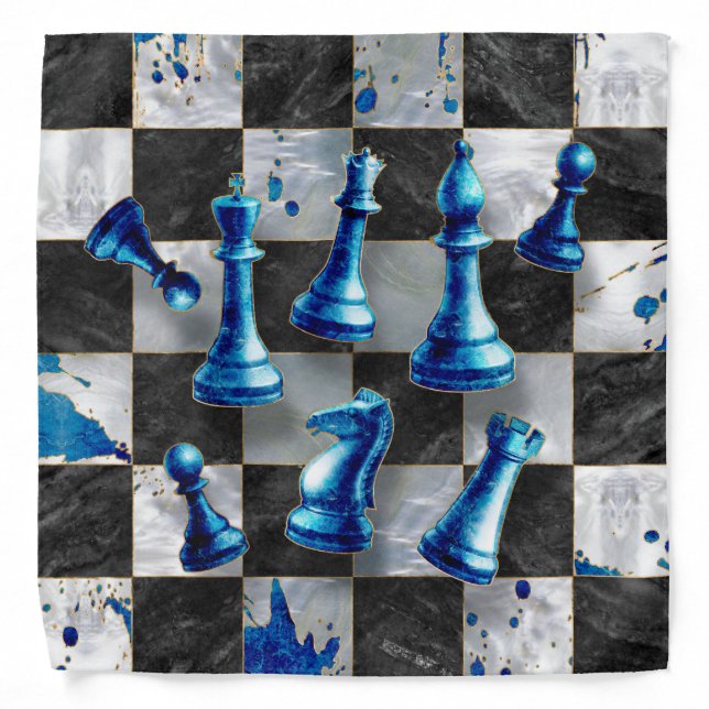 Chess Abstract Art - Blue Marble Bandana (Front)