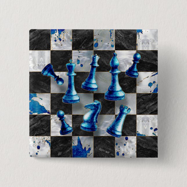 Chess Abstract Art - Blue Marble Button (Front)