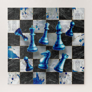 Chess Abstract Art - Blue Marble Jigsaw Puzzle