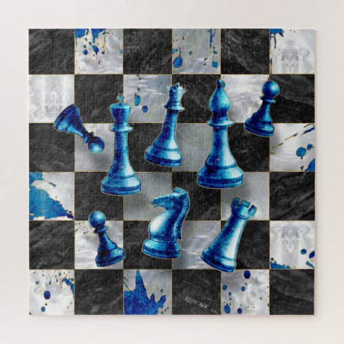 Chess Abstract Art _ Blue Marble Jigsaw Puzzle