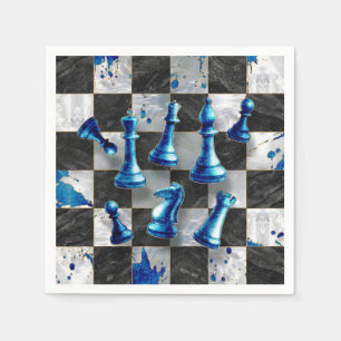 Chess Abstract Art - Blue Marble Napkins
