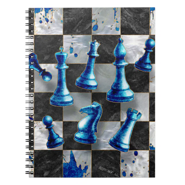 Chess Abstract Art - Blue Marble Notebook (Front)