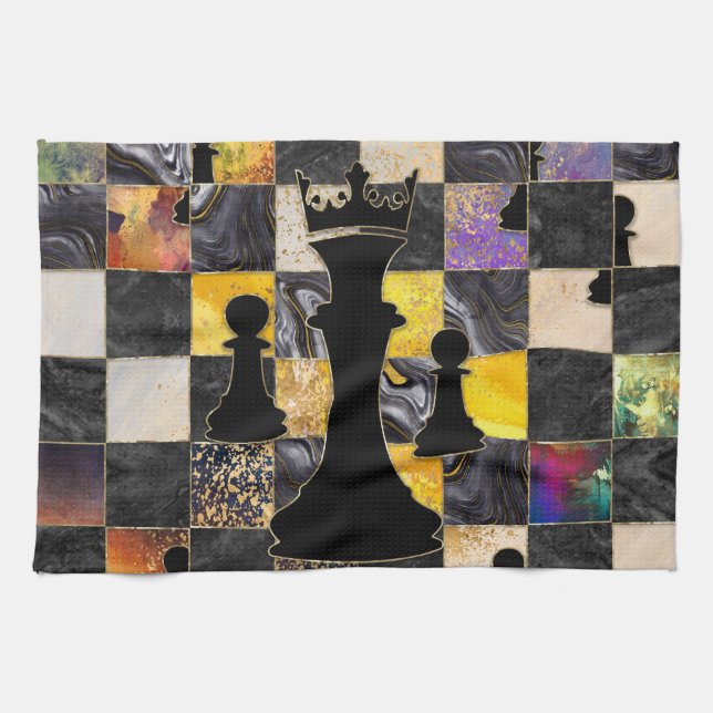 Chess Abstract Art - Mixed Textures Kitchen Towel (Horizontal)
