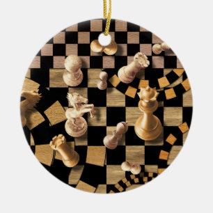 Chess Abstract Art - wooden textures Ceramic Ornament