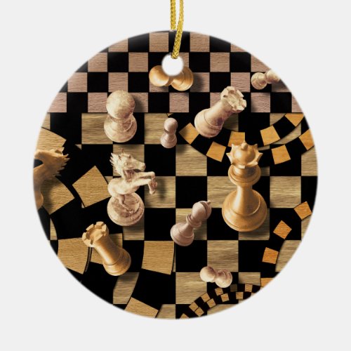 Chess Abstract Art _ wooden textures Ceramic Ornament