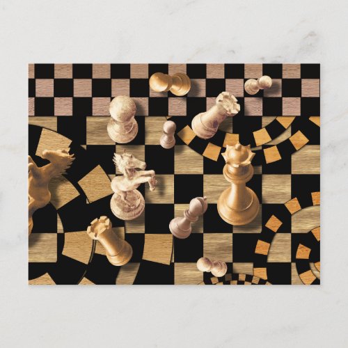 Chess Abstract Art _ wooden textures Postcard