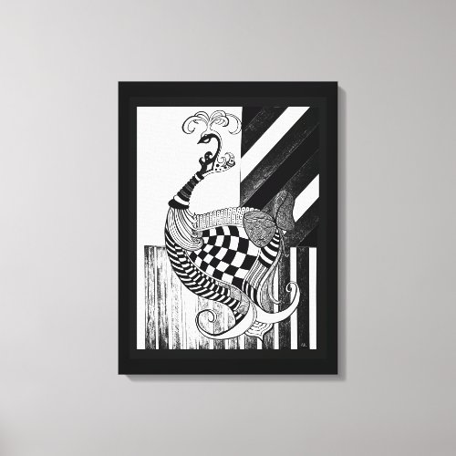 Chess and Bow DAY peacock ink illustration Canvas Print