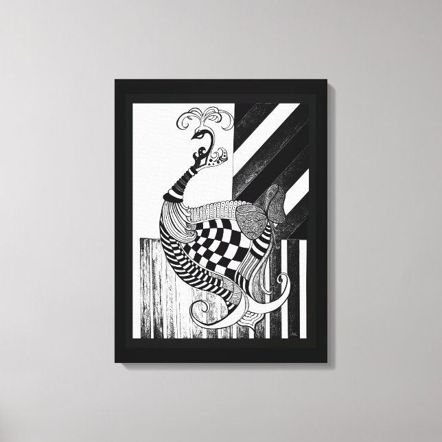 Chess and Bow DAY peacock ink illustration Canvas Print (Front)