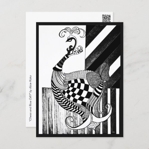 Chess and Bow DAY peacock ink illustration Postcard