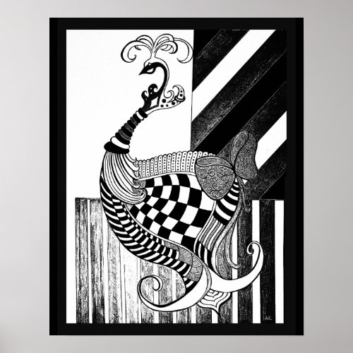 Chess and Bow DAY peacock ink illustration Poster