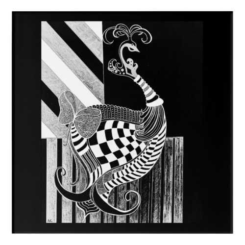 Chess and Bow NIGHT ink peacock illustration Acrylic Print