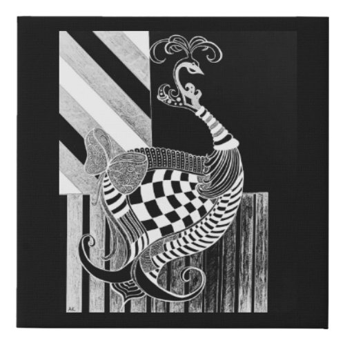 Chess and Bow NIGHT ink peacock illustration Faux Canvas Print