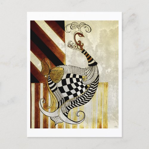 Chess and Bow VINTAGE Rustic peacock illustration Postcard