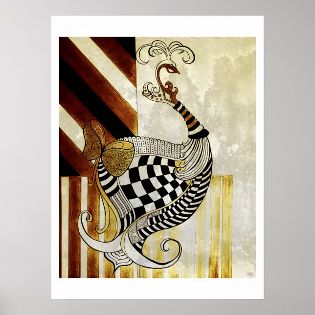 Chess and Bow VINTAGE Rustic peacock illustration Poster (Front)