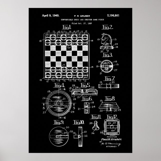 Chess And Checker Game Patent  Poster (Front)