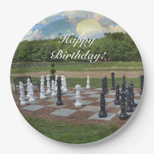 Chess Anyone Happy Birthday Paper Plates (Front)