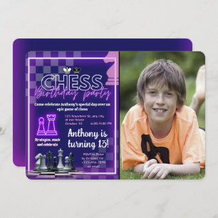 Chess Birthday Party Invitation Custom Photo Neon
