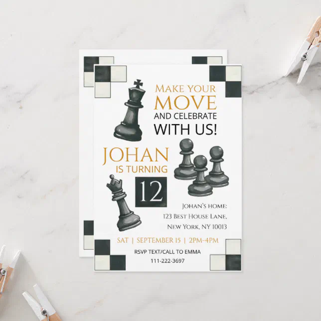 Chess Birthday Party Invitation for Chess Player | Zazzle