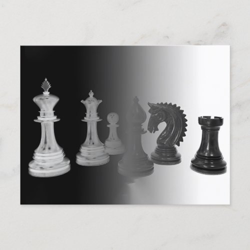Chess Black and White Pieces Watercolor Board Game Postcard