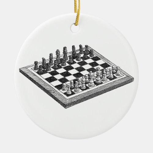 Chess Board and Chess Pieces Vintage Art Ceramic Ornament