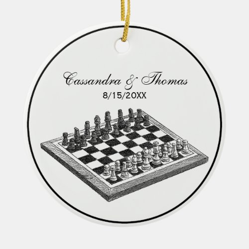 Chess Board and Chess Pieces Vintage Art Ceramic Ornament