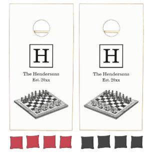 Chess Board and Chess Pieces Vintage Art Cornhole Set