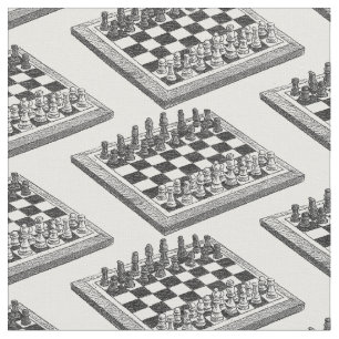 Chess Board and Chess Pieces Vintage Art Fabric