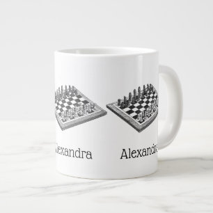 Chess Board and Chess Pieces Vintage Art Giant Coffee Mug