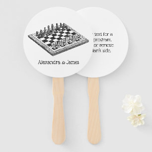 Chess Board and Chess Pieces Vintage Art Hand Fan