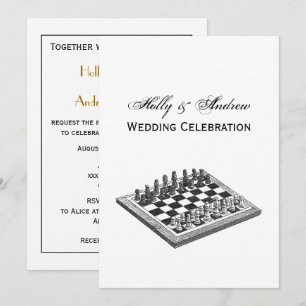 Chess Board and Chess Pieces Vintage Art Invitation