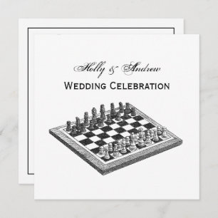 Chess Board and Chess Pieces Vintage Art Invitation
