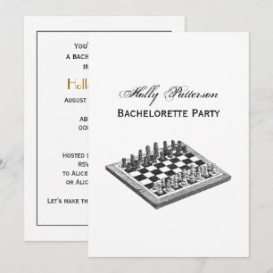 Chess Board and Chess Pieces Vintage Art Invitation