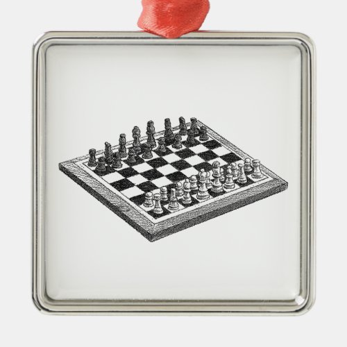 Chess Board and Chess Pieces Vintage Art Metal Ornament