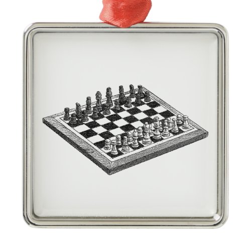 Chess Board and Chess Pieces Vintage Art Metal Ornament