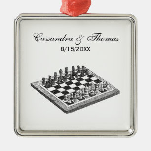 Chess Board and Chess Pieces Vintage Art Metal Ornament