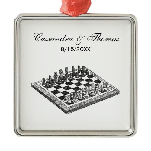 Chess Board and Chess Pieces Vintage Art Metal Ornament