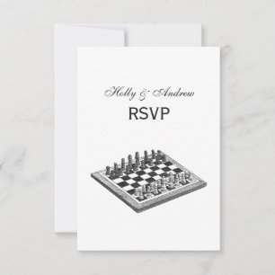 Chess Board and Chess Pieces Vintage Art RSVP Card