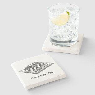 Chess Board and Chess Pieces Vintage Art Stone Coaster