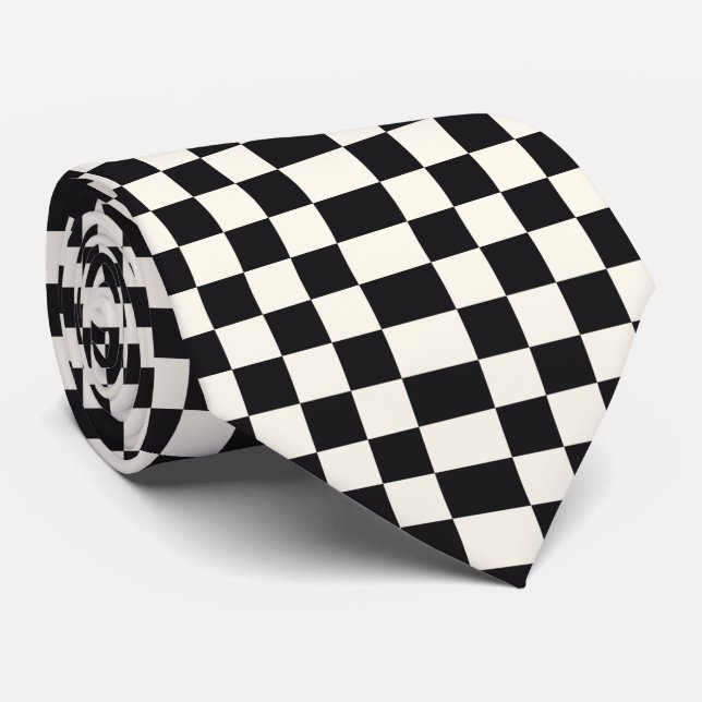 Chess board black and white neck tie (Rolled)
